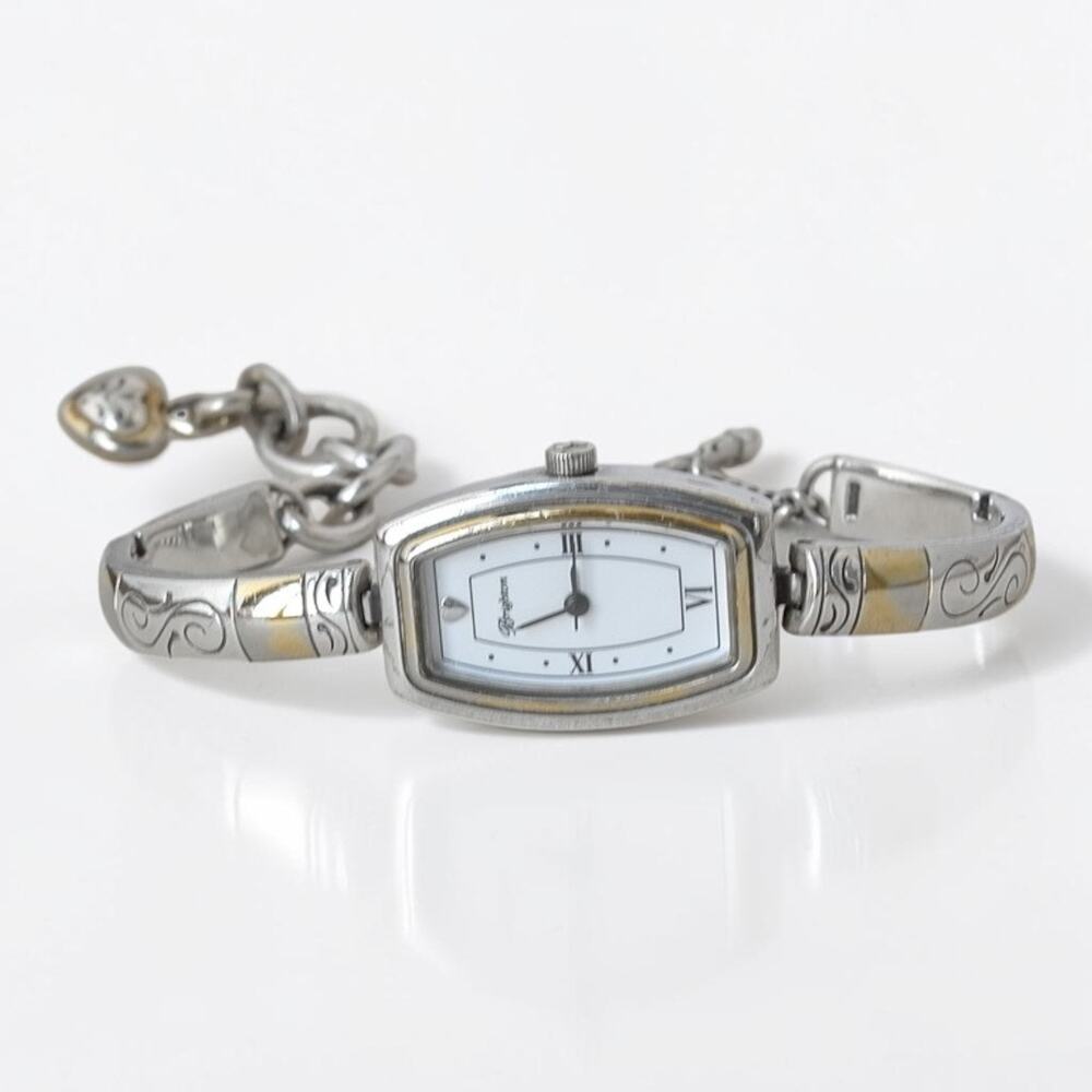 Brighton Venezia Two Tone Silver Gold Etched Watch Toggle Clasp Quartz 7-8 Inch